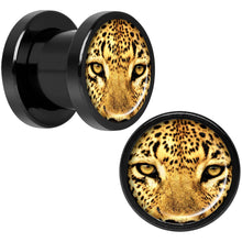 Load image into Gallery viewer, Full Color Leopard Eyes Black Anodized Screw Fit Plug Set 0G
