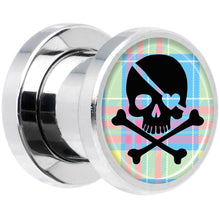 Load image into Gallery viewer, Pink Green Plaid Heart Skull Steel Screw Fit Plug Set 0G
