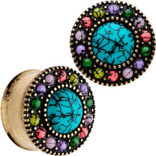 Load image into Gallery viewer, Gold Plated Southwestern Stone Age Double Flare Plug Set 2G to 22mm
