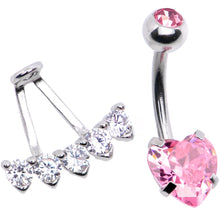 Load image into Gallery viewer, Pink CZ Gem Sweet Heart Sweep Dangle Belly Ring
