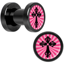 Load image into Gallery viewer, Pink Black Radiant Cross Black Anodized Screw Fit Plug Set 4G
