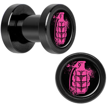 Load image into Gallery viewer, Pink Grenade Black Anodized Screw Fit Plug Set 4G
