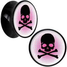 Load image into Gallery viewer, Black Acrylic Pink Black Skull Saddle Plug Set 5/8
