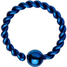 Load image into Gallery viewer, 16G 5/16" Blue IP So Twisted Captive Style Seamless Ring
