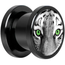 Load image into Gallery viewer, Black White Tiger Eyes Black Anodized Screw Fit Plug Set 00G
