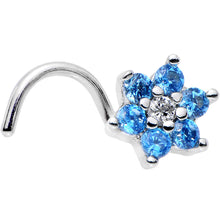 Load image into Gallery viewer, 20G 1/4 Aqua Blue and Clear CZ Gem Flower Right Nose Screw
