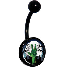 Load image into Gallery viewer, Cemetery Zombie Hand Halloween Black Belly Ring
