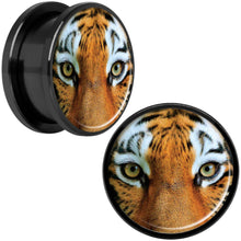 Load image into Gallery viewer, Full Color Tiger Eyes Black Anodized Screw Fit Plug Set 18mm
