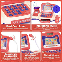 Load image into Gallery viewer, Kids Cash Register Pretend Play Cashier Toy with Scanner Calculator
