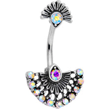 Load image into Gallery viewer, Aurora Gem Japanese Fan Double Mount Belly Ring
