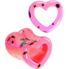 Load image into Gallery viewer, Black Speckled Pink Acrylic Heart Saddle Plug Set 4mm to 20mm
