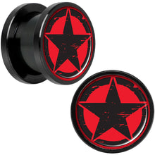 Load image into Gallery viewer, Black Red Distressed Star Black Anodized Screw Fit Plug Set 1/2
