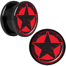 Load image into Gallery viewer, Black Red Distressed Star Black Anodized Screw Fit Plug Set 5/8
