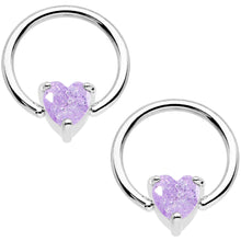 Load image into Gallery viewer, 14G Purple CZ Gem Heart Captive Ring Barbell Nipple Ring Set
