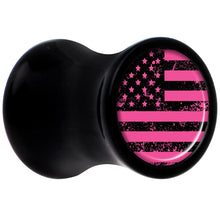 Load image into Gallery viewer, Black Acrylic Pink American Flag Saddle Plug Set 2G
