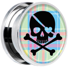 Load image into Gallery viewer, Pink Green Plaid Heart Skull Steel Screw Fit Plug Set 18mm
