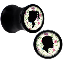 Load image into Gallery viewer, Black Acrylic Man Woman Floral Silhouette Saddle Plug Set 2G
