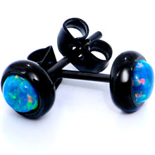Load image into Gallery viewer, Green Synthetic Opal Black IP 316L Surgical Steel Stud Earrings
