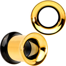 Load image into Gallery viewer, Gold PVD Black Two Tone Screw Fit Tunnel Plug Set 3mm to 16mm
