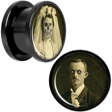 Load image into Gallery viewer, Undead Bride and Groom Halloween Black Anodized Plug Set 9/16
