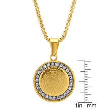 Load image into Gallery viewer, Ladies' 18K Gold Plated Stainless Steel Our Father Prayer Round Pendant with Simulated Diamonds
