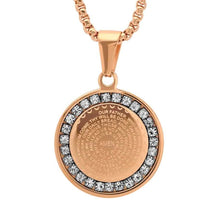 Load image into Gallery viewer, Ladies' 18K Gold Plated Stainless Steel Our Father Prayer Round Pendant with Simulated Diamonds
