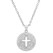 Load image into Gallery viewer, Ladies 18k White Gold/Gold Plated Brass Simulated Diamonds Round Cross Pendant
