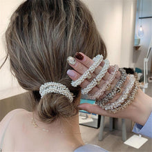 Load image into Gallery viewer, Ladies Pearl Multicolor Beads Hair Tie Elastic Hair Rope Simple Metal Sheets Scrunchies Ponytail Holders Hair Accessories for Women and Girls
