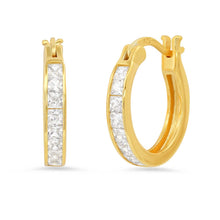 Load image into Gallery viewer, Ladies Sterling Silver and Simulated Diamonds Round Hoop Earrings
