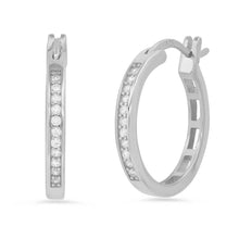 Load image into Gallery viewer, Ladies Sterling Silver and Simulated Diamonds Round Hoops Earrings
