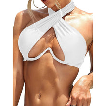 Load image into Gallery viewer, Ladies Summer Solid Color  Swimsuit Female Detachable Shoulder Strap Halter Bikini Women's Bikini Swimsuits One Piece Bathing Suits Tie Knot Cutout Swimwear with Crisscross Design
