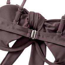Load image into Gallery viewer, Ladies Summer Solid Color  Swimsuit Female Detachable Shoulder Strap Halter Bikini Women's Bikini Swimsuits One Piece Bathing Suits Tie Knot Cutout Swimwear with Crisscross Design
