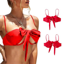 Load image into Gallery viewer, Ladies Summer Solid Color  Swimsuit Female Detachable Shoulder Strap Halter Bikini Women's Bikini Swimsuits One Piece Bathing Suits Tie Knot Cutout Swimwear with Crisscross Design
