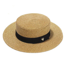 Load image into Gallery viewer, Ladies Sun Boater Classic Flat Hats Straw Hat Wide Brim Boater Hat Summer Straw Hat Beautiful Accessories For Women Retro Female Flat Cap Foldable Packable Beach Hat for Summer 55-58cm
