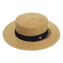 Load image into Gallery viewer, Ladies Sun Boater Classic Flat Hats Straw Hat Wide Brim Boater Hat Summer Straw Hat Beautiful Accessories For Women Retro Female Flat Cap Foldable Packable Beach Hat for Summer 55-58cm
