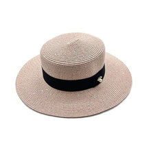 Load image into Gallery viewer, Ladies Sun Boater Classic Flat Hats Straw Hat Wide Brim Boater Hat Summer Straw Hat Beautiful Accessories For Women Retro Female Flat Cap Foldable Packable Beach Hat for Summer 55-58cm
