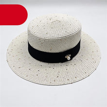 Load image into Gallery viewer, Ladies Sun Boater Classic Flat Hats Straw Hat Wide Brim Boater Hat Summer Straw Hat Beautiful Accessories For Women Retro Female Flat Cap Foldable Packable Beach Hat for Summer 55-58cm
