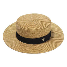 Load image into Gallery viewer, Ladies Sun Boater Classic Flat Hats Straw Hat Wide Brim Boater Hat Summer Straw Hat Beautiful Accessories For Women Retro Female Flat Cap Foldable Packable Beach Hat for Summer 55-58cm
