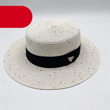 Load image into Gallery viewer, Ladies Sun Boater Classic Flat Hats Straw Hat Wide Brim Boater Hat Summer Straw Hat Beautiful Accessories For Women Retro Female Flat Cap Foldable Packable Beach Hat for Summer 55-58cm
