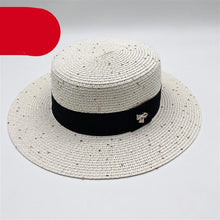 Load image into Gallery viewer, Ladies Sun Boater Classic Flat Hats Straw Hat Wide Brim Boater Hat Summer Straw Hat Beautiful Accessories For Women Retro Female Flat Cap Foldable Packable Beach Hat for Summer 55-58cm
