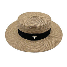 Load image into Gallery viewer, Ladies Sun Boater Classic Flat Hats Straw Hat Wide Brim Boater Hat Summer Straw Hat Beautiful Accessories For Women Retro Female Flat Cap Foldable Packable Beach Hat for Summer 55-58cm
