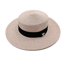 Load image into Gallery viewer, Ladies Sun Boater Classic Flat Hats Straw Hat Wide Brim Boater Hat Summer Straw Hat Beautiful Accessories For Women Retro Female Flat Cap Foldable Packable Beach Hat for Summer 55-58cm
