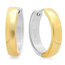 Load image into Gallery viewer, Ladies Two Tone Stainless Steel and 18K Gold Plated Huggie Earrings
