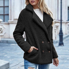 Load image into Gallery viewer, Lapel Collar Double Button Teddy Coat
