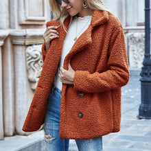 Load image into Gallery viewer, Lapel Collar Double Button Teddy Coat
