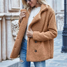 Load image into Gallery viewer, Lapel Collar Double Button Teddy Coat
