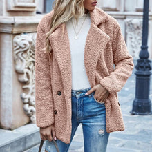 Load image into Gallery viewer, Lapel Collar Double Button Teddy Coat

