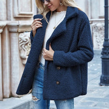 Load image into Gallery viewer, Lapel Collar Double Button Teddy Coat
