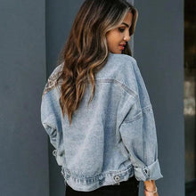 Load image into Gallery viewer, Lavish Style Winter Long-sleeved Jacket Denim Trendy Leopard Print Stitching Lapel Short Jacket For Women And Girls
