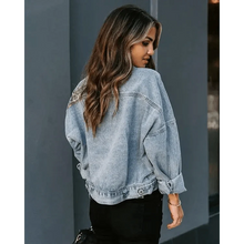 Load image into Gallery viewer, Lavish Style Winter Long-sleeved Jacket Denim Trendy Leopard Print Stitching Lapel Short Jacket For Women And Girls
